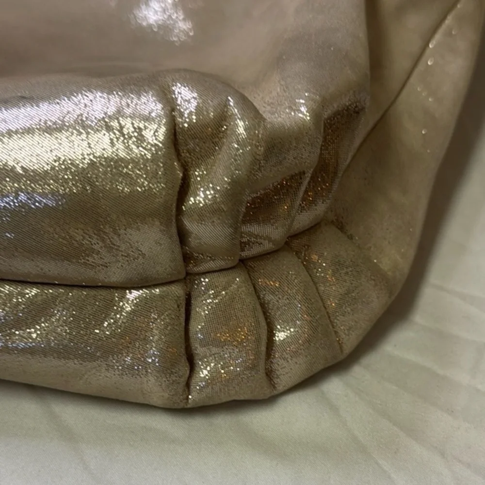 Coach Poppy Metallic Gold Champagne Leather‎ Large Tote Bag Purse #H1281-F20441